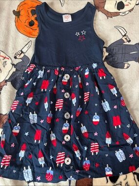 Wonder Nation Navy Blue Sleeveless Dress with Patriotic Popsicle Print Size 4T